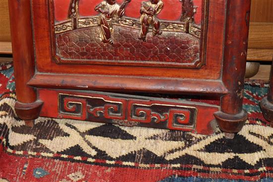 A pair of 19th century Chinese carved wood and glazed panels W.40cm